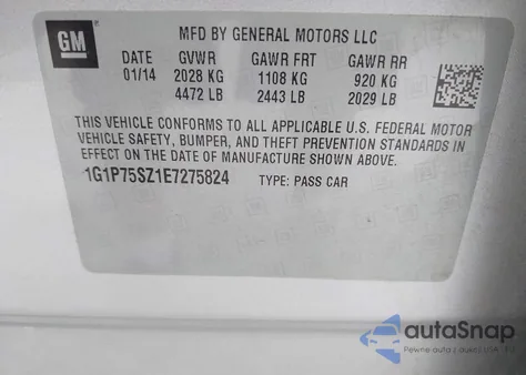 2014 Chevrolet Cruze Diesel z USA, uszkodzony, nr VIN 1G1P75SZ1E7275824